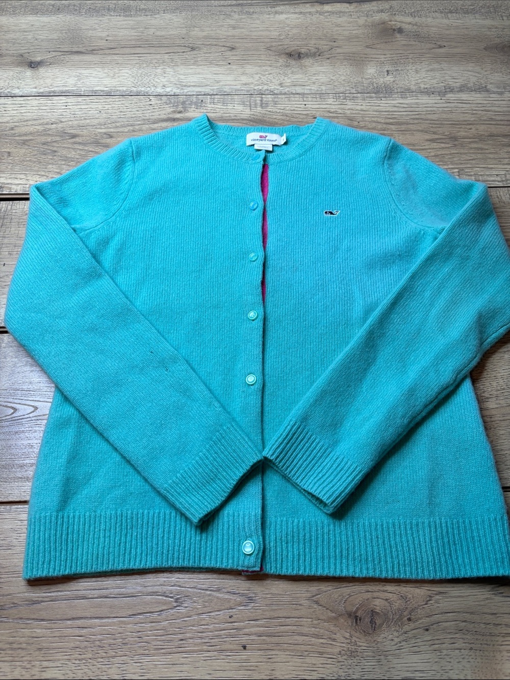 Women’s Vineyard Vines Turquoise 100% Lambswool Crewneck Button Cardigan Size S